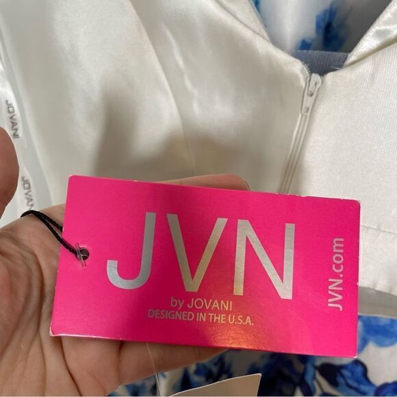 NWT Jovani White Royal Blue Floral Two Piece 2 Event Prom Dress 4 Full Length - Picture 5 of 10